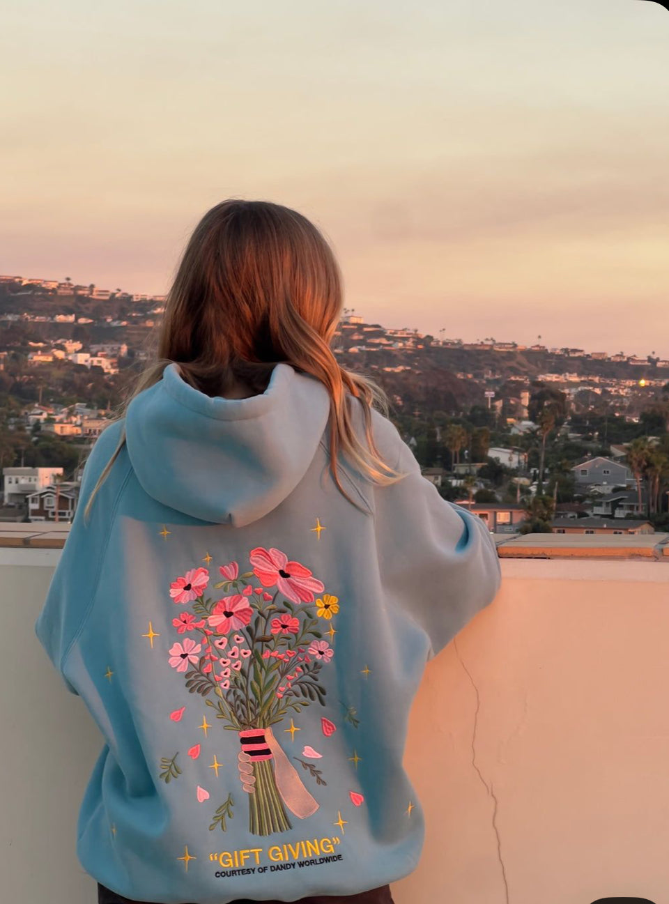 Embroidered "Gift Giving" Flower Hoodie