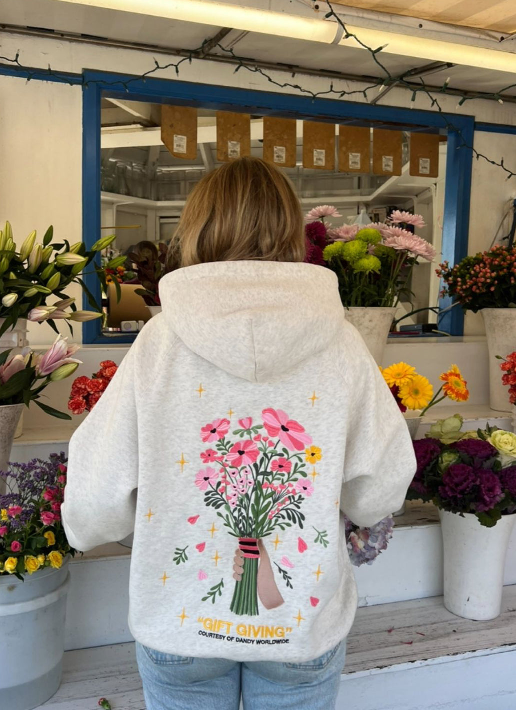 Embroidered "Gift Giving" Flower Hoodie